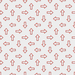collage of seamless background pattern with red pointers in different directions on grey background