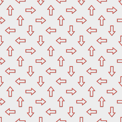collage of seamless background pattern with red pointers in different directions on grey background