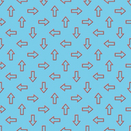 collage of red pointers in different directions on blue background| seamless background pattern