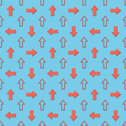 collage of different red pointers on blue background| seamless background pattern