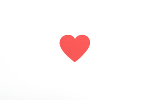 top view of red heart symbol isolated on white, st valentine day concept