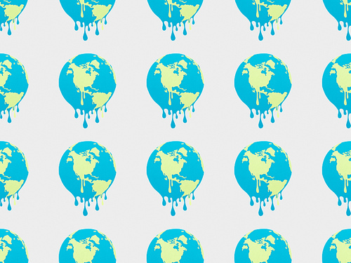 pattern with melting globes signs on grey background, global warming concept