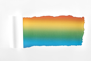 ripped textured white paper with rolled edge on multicolored background