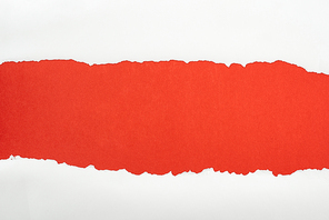 ripped white textured paper with copy space on red background