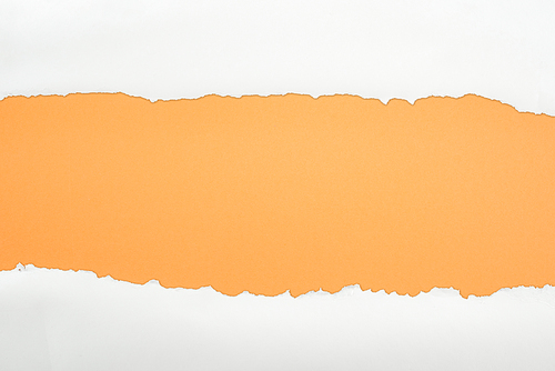 ragged white textured paper with copy space on orange background