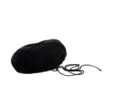 One black yarn clew isolated on white with copy space