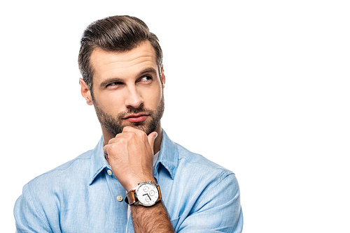 pensive man looking away Isolated On White with copy space