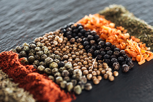 close up view of traditional colorful indian spices