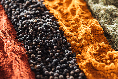 close up view of various traditional indian spices