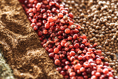 close up view of traditional indian spices and dried berries