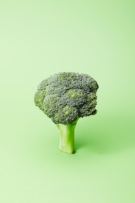 raw green broccoli on green with copy space