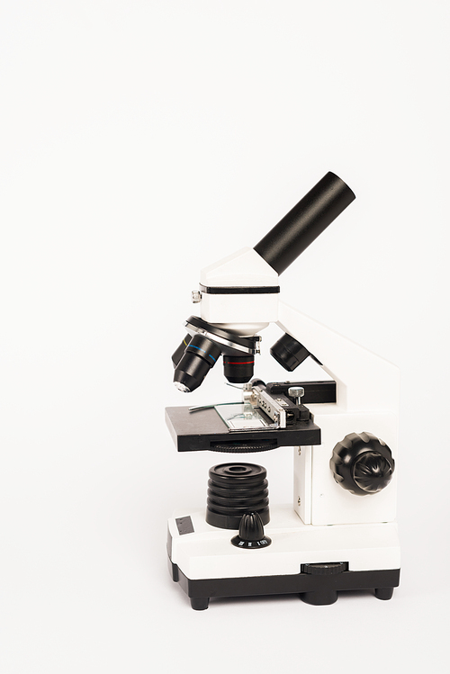 modern microscope isolated on white with copy space