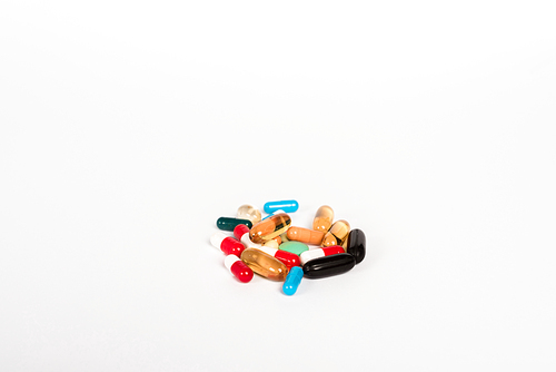 colorful pills isolated on white with copy space
