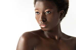 attractive nude african american girl isolated on grey