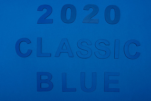 top view of classic blue lettering and 2020 numbers isolated on blue