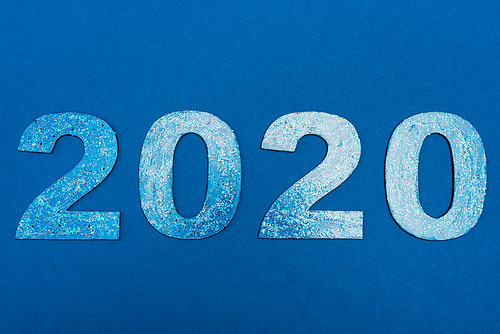 top view of 2020 numbers isolated on blue