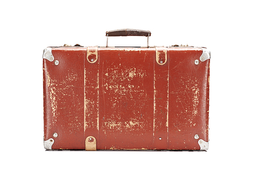weathered leather brown vintage suitcase isolated on white