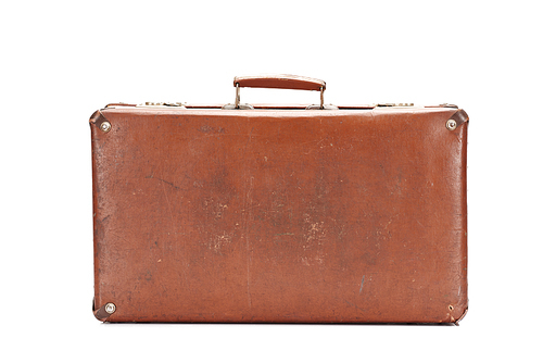 leather brown retro suitcase isolated on white
