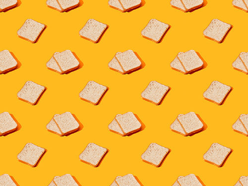 fresh toast bread on orange colorful background, seamless pattern