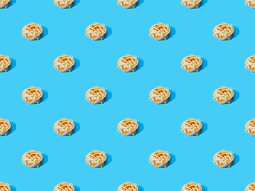 fresh pasta on blue colorful background, seamless pattern