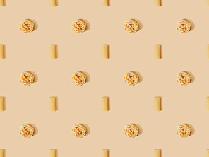 top view of fresh pasta on beige background, seamless pattern