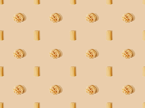 top view of fresh pasta on beige background, seamless pattern