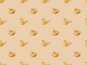 fresh pasta on beige background, seamless pattern