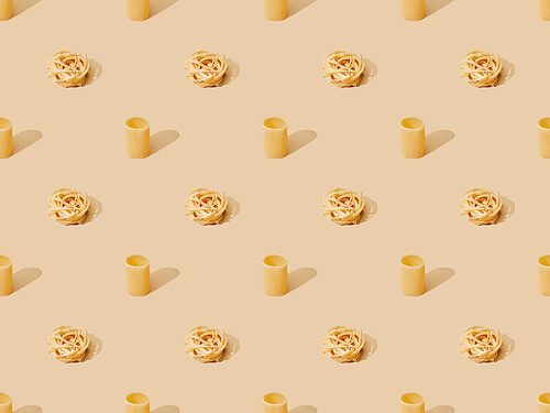 fresh pasta on beige background, seamless pattern