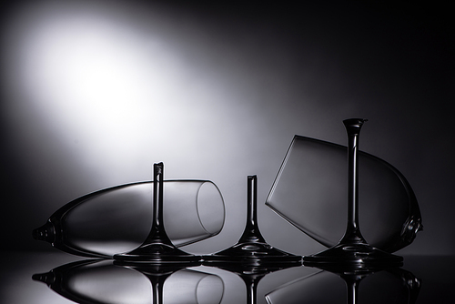 broken sharp transparent glasses in dark