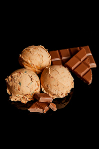 fresh delicious chocolate ice cream isolated on black