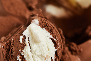 close up view of tasty brown and white ice cream