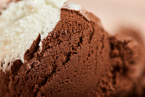 close up view of tasty brown and white ice cream