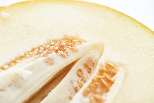 close up view of sweet natural ripe melon with seeds