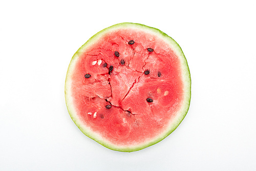 top view of delicious juicy watermelon half on white background