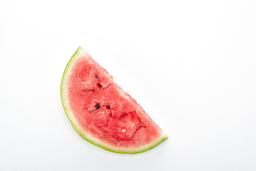 top view of delicious juicy watermelon slice on white background