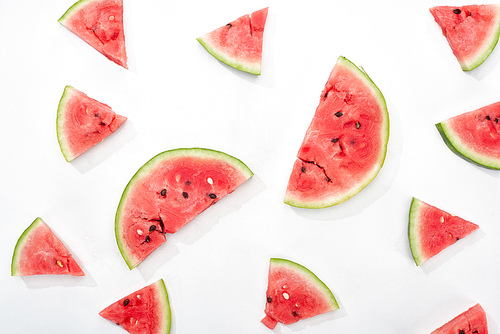 pattern with delicious juicy watermelon slices on white background
