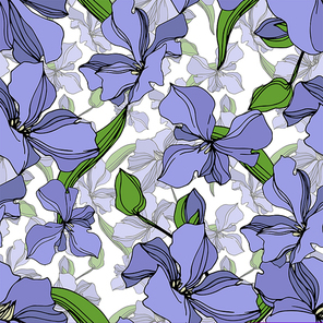 vector flax floral botanical flowers. wild spring leaf wildflower isolated.  and white engraved ink art. seamless background pattern. fabric wallpaper  texture.