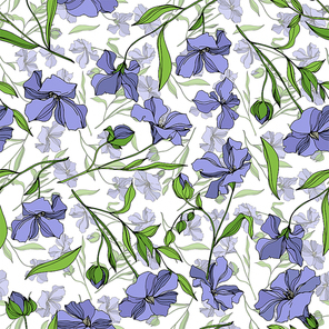 vector flax floral botanical flowers. wild spring leaf wildflower isolated.  and white engraved ink art. seamless background pattern. fabric wallpaper  texture.