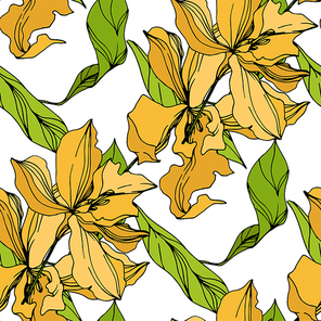 vector orchid floral botanical flowers. wild spring leaf wildflower isolated.  and white engraved ink art. seamless background pattern. fabric wallpaper  texture.