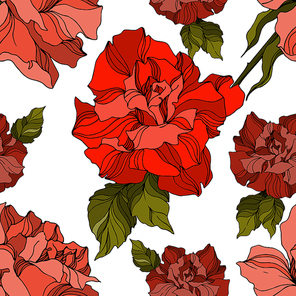 vector roses floral botanical flowers. wild spring leaf wildflower isolated.  and white engraved ink art. seamless background pattern. fabric wallpaper  texture.