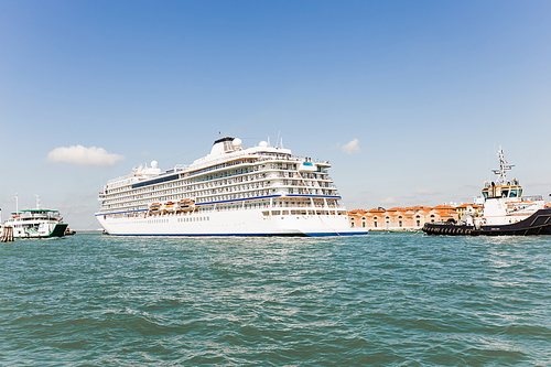 Cruise Ship and ships floating on river in Venice, Italy
