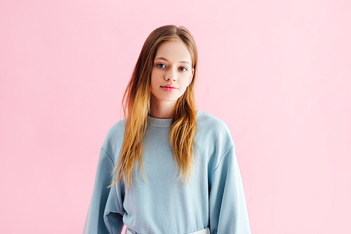 beautiful smiling teenage girl  isolated on pink