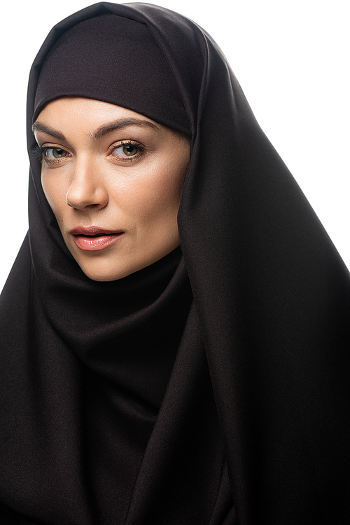 beautiful young Muslim woman in hijab isolated on white | 유토이미지 | 상세페이지 ...