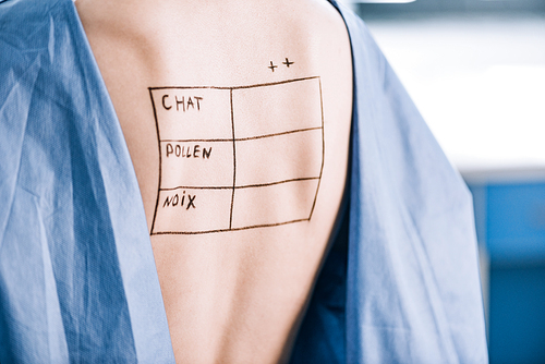 cropped view of woman with lettering on back