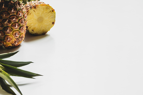 fresh cut delicious pineapples on white background