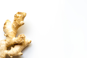top view of ginger root on white background