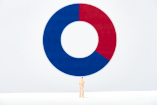 Concept of inequality with people figure on white surface with red and blue diagram at background