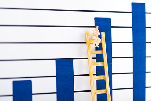 Doll character on ladder near blue graphs at background, equality concept