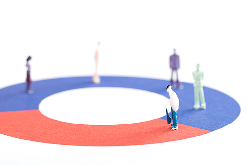 Close up view of people figures on red and blue diagram isolated on white, concept of disparity