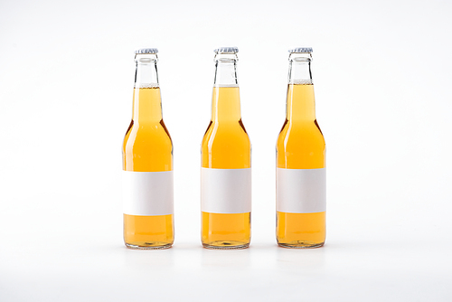 bottles of beer with blank labels on white background